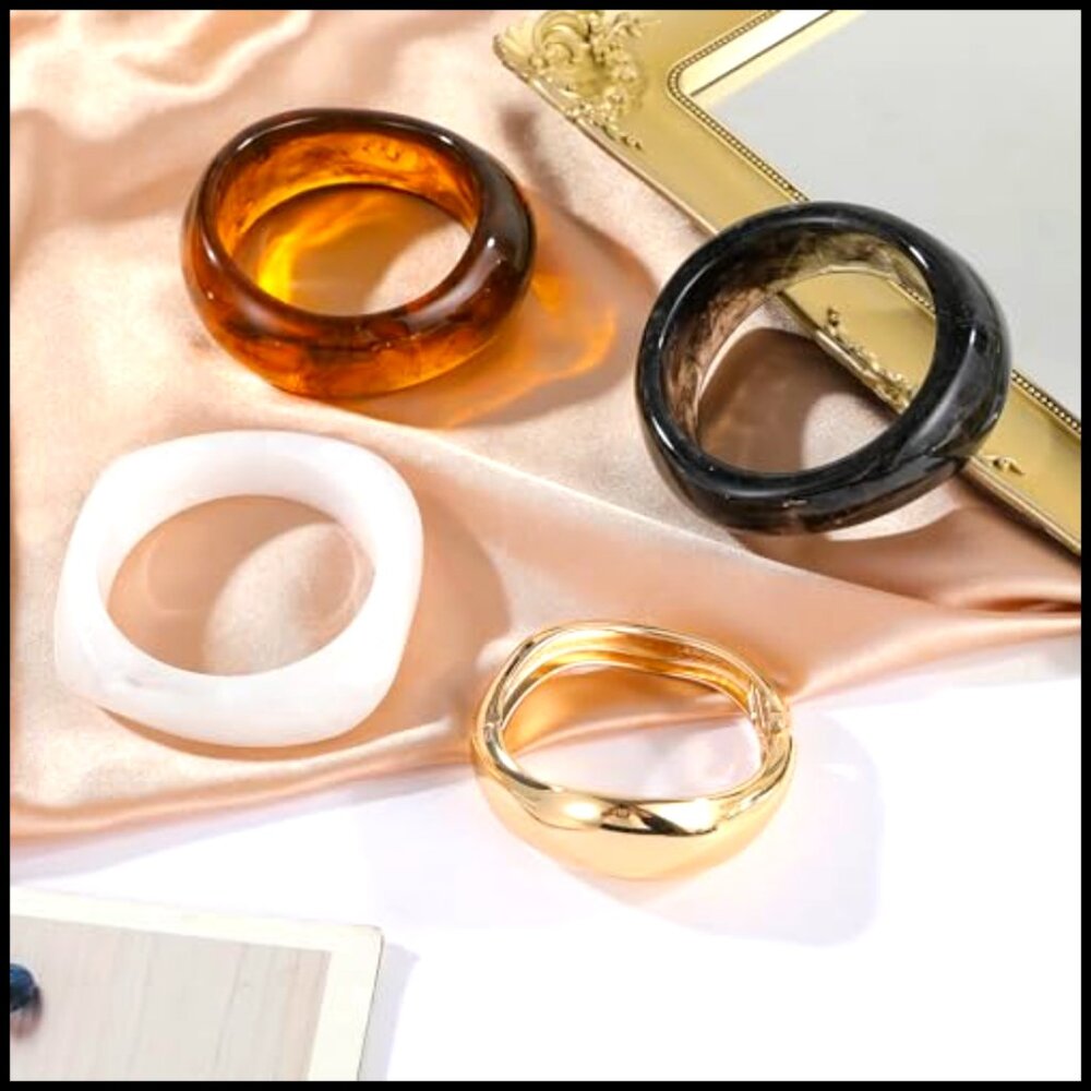 Chunky Bangle Bracelets Set Stackable Geometric V… - image 3